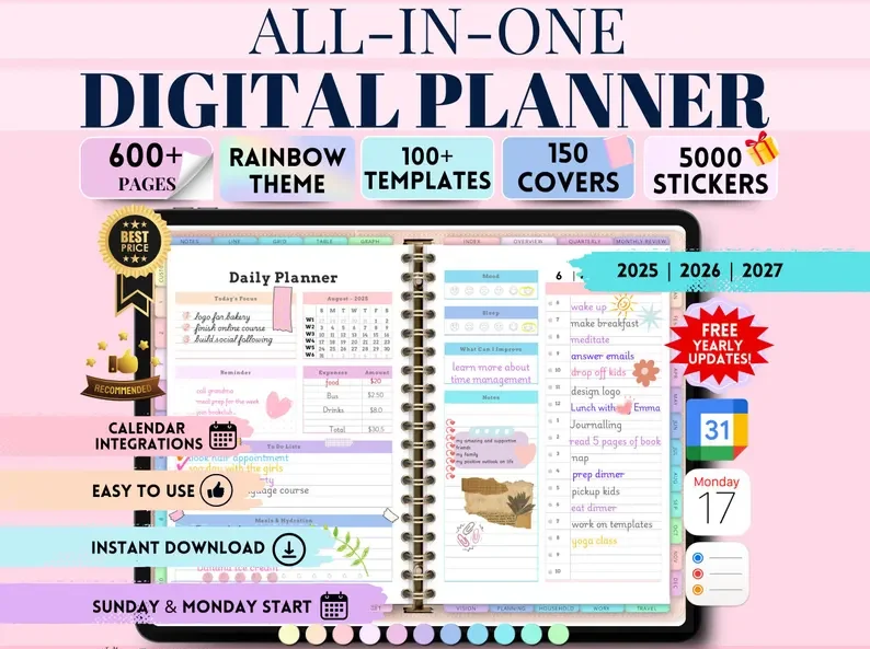 All In One Digital Planner 2025 2026 2027